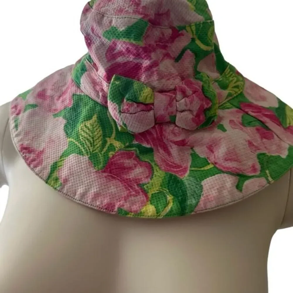 Janie and Jack Sun‎ Hat Girls 4-5 Pink Floral Seersucker Bow Summer